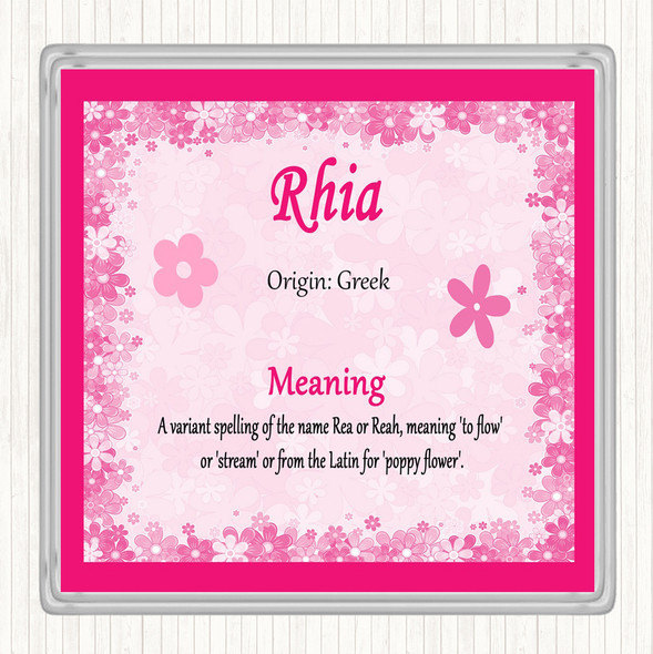 Rhia Name Meaning Drinks Mat Coaster Pink