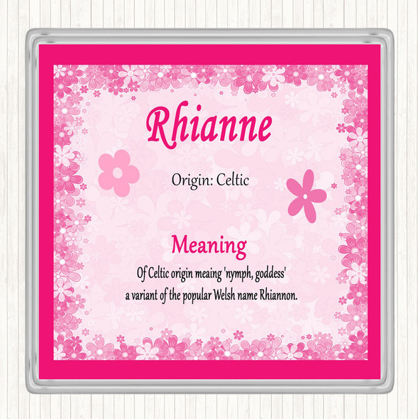 Rhianne Name Meaning Drinks Mat Coaster Pink