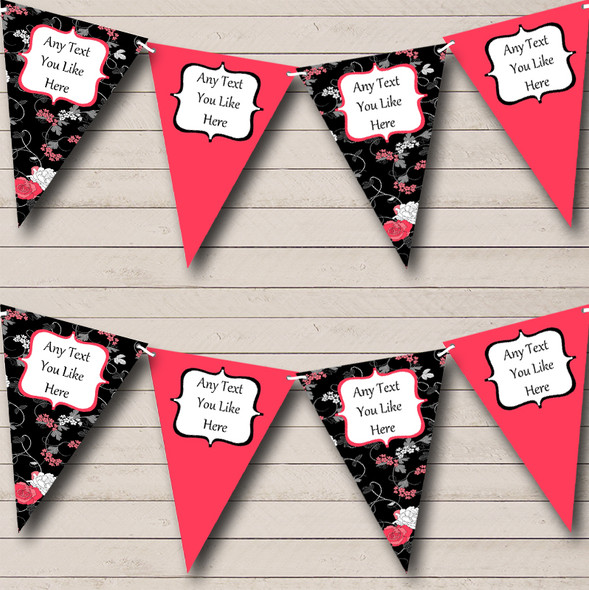 Black Coral Floral Shabby Chic Personalised Engagement Party Bunting