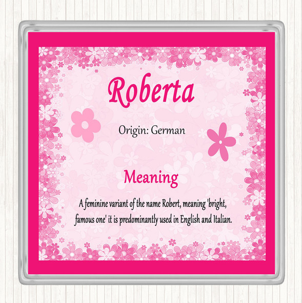 Roberta Name Meaning Drinks Mat Coaster Pink