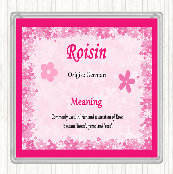 Roisin Name Meaning Drinks Mat Coaster Pink