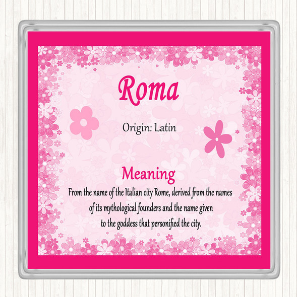 Roma Name Meaning Drinks Mat Coaster Pink