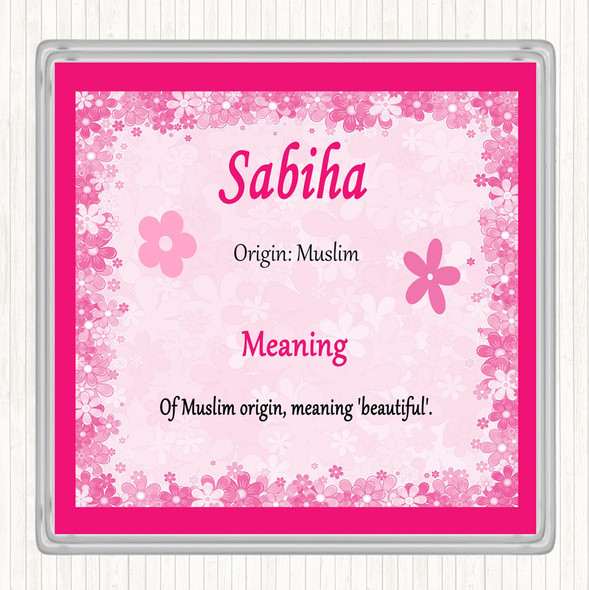 Sabiha Name Meaning Drinks Mat Coaster Pink