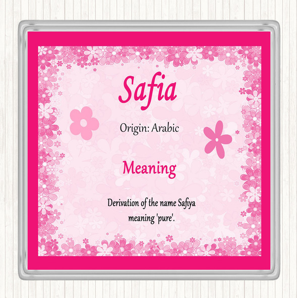 Safia Name Meaning Drinks Mat Coaster Pink