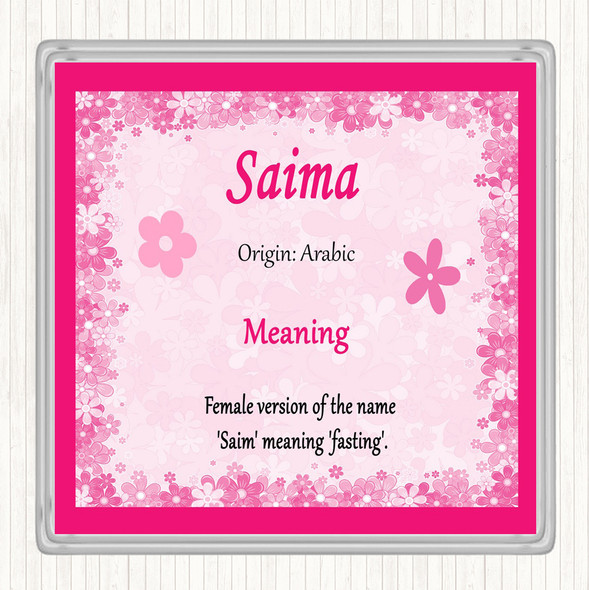 Saima Name Meaning Drinks Mat Coaster Pink