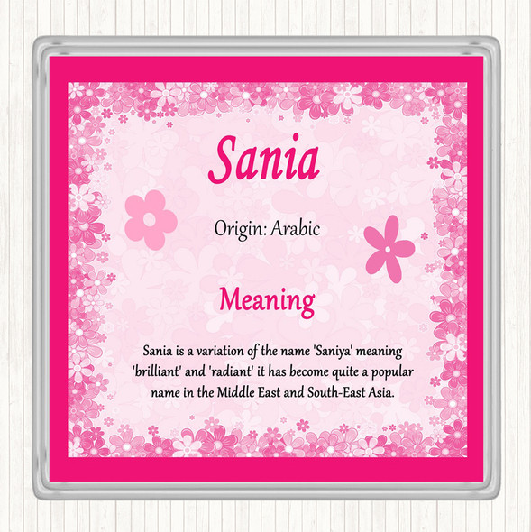 Sania Name Meaning Drinks Mat Coaster Pink