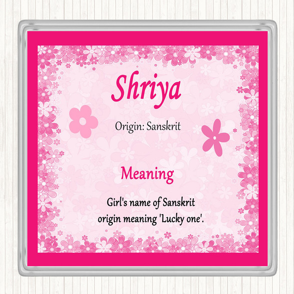 Shriya Name Meaning Drinks Mat Coaster Pink