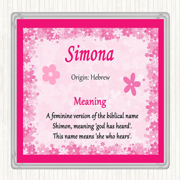 Simona Name Meaning Drinks Mat Coaster Pink