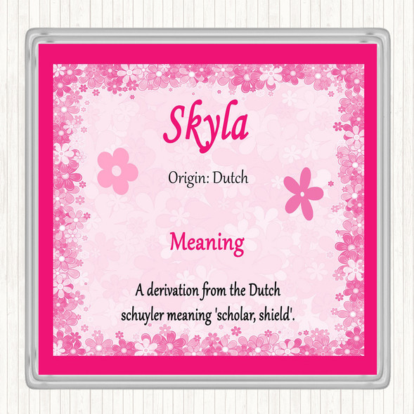 Skyla Name Meaning Drinks Mat Coaster Pink
