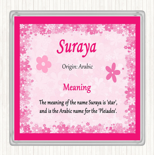 Suraya Name Meaning Drinks Mat Coaster Pink