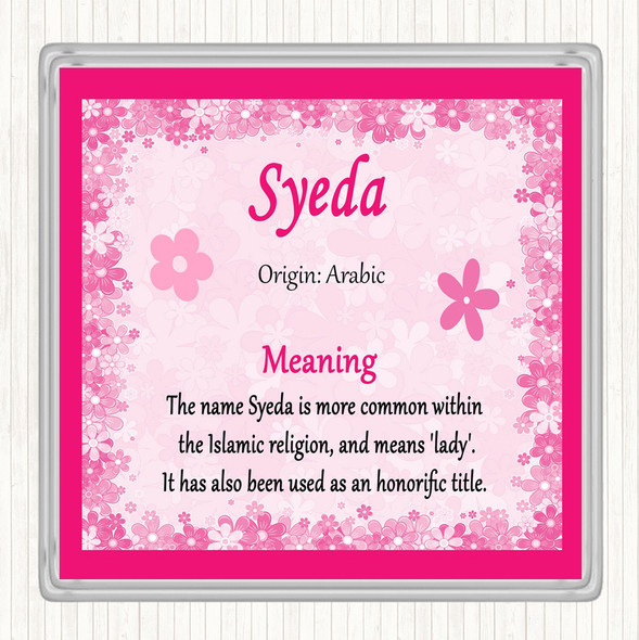 Syeda Name Meaning Drinks Mat Coaster Pink