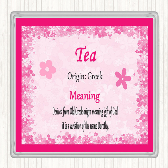 Tea Name Meaning Drinks Mat Coaster Pink