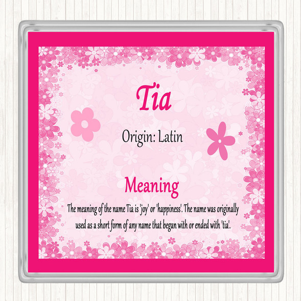 Tia Name Meaning Drinks Mat Coaster Pink