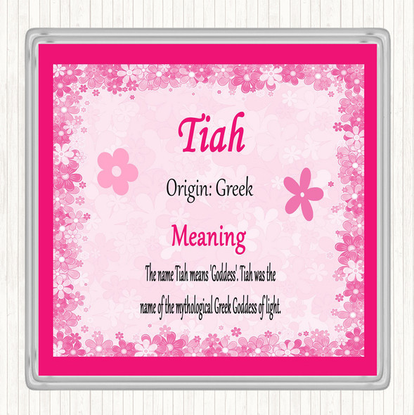 Tiah Name Meaning Drinks Mat Coaster Pink