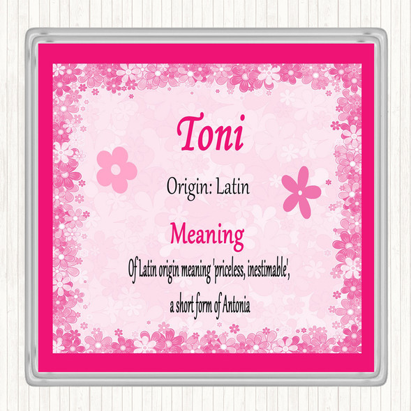 Toni Name Meaning Drinks Mat Coaster Pink