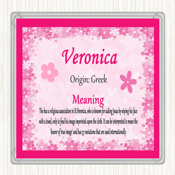 Veronica Name Meaning Drinks Mat Coaster Pink
