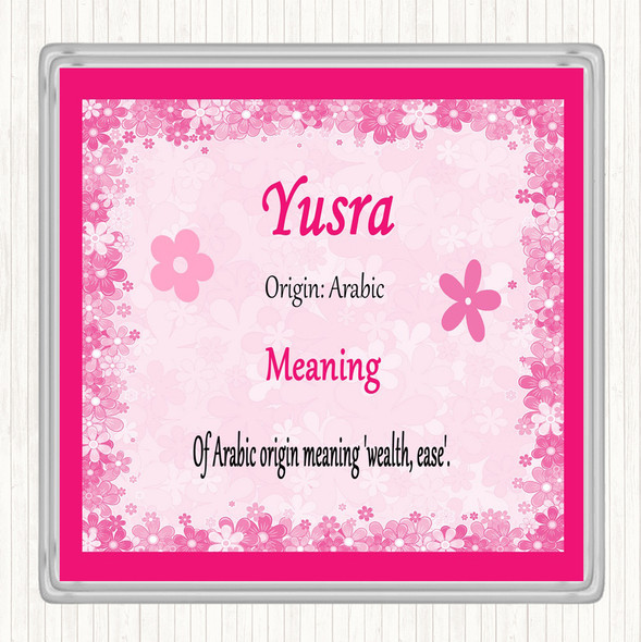 Yusra Name Meaning Drinks Mat Coaster Pink