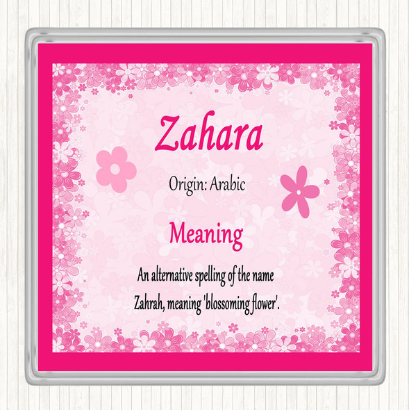 Zahara Name Meaning Drinks Mat Coaster Pink