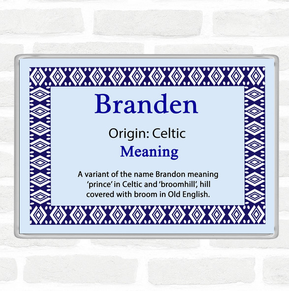 Branden Name Meaning Jumbo Fridge Magnet Blue