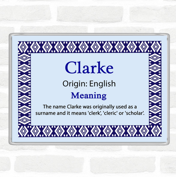 Clarke Name Meaning Jumbo Fridge Magnet Blue