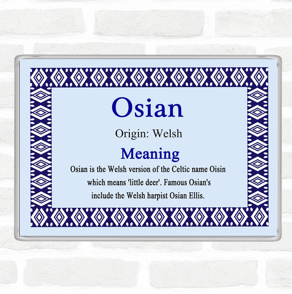 Osian Name Meaning Jumbo Fridge Magnet Blue