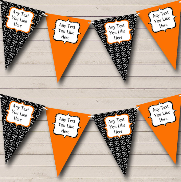 Orange & Black Hearts Personalised Hen Do Night Party Bunting