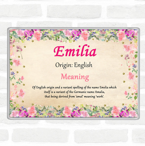 Emilia Name Meaning Jumbo Fridge Magnet Floral