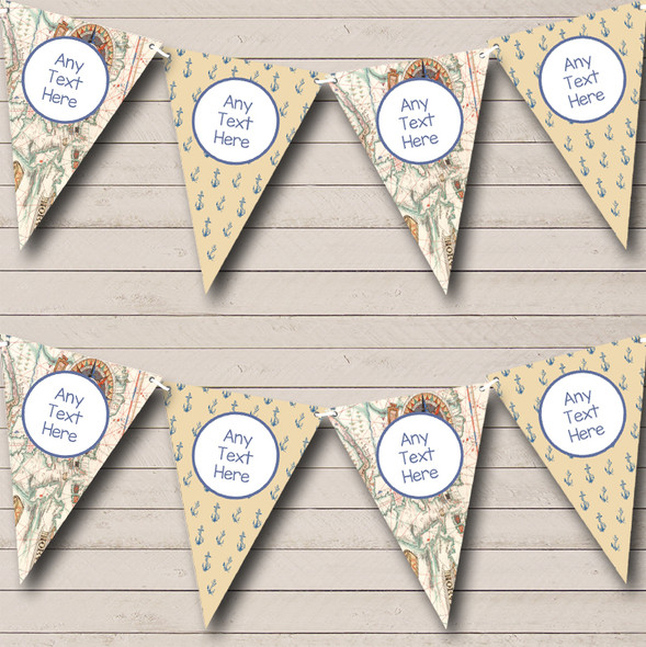 Map Vintage Anchor Nautical Sailing Beach Seaside Themed Personalised Bunting