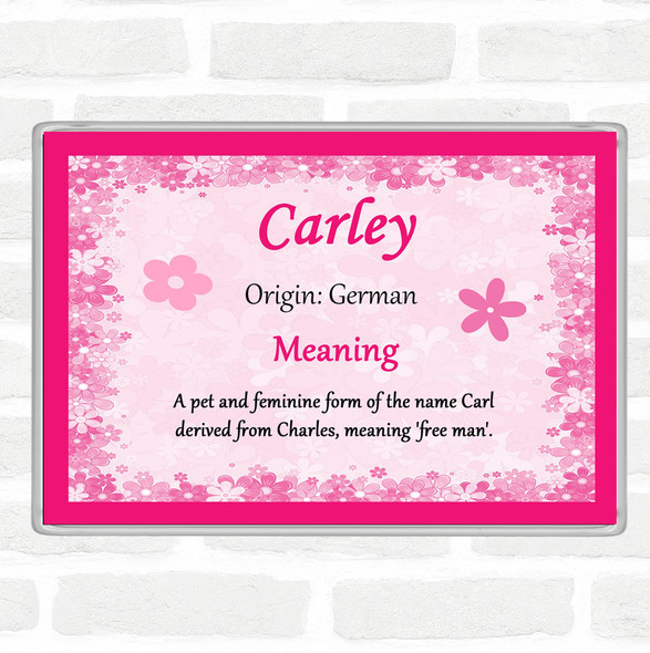 Carley Name Meaning Jumbo Fridge Magnet Pink