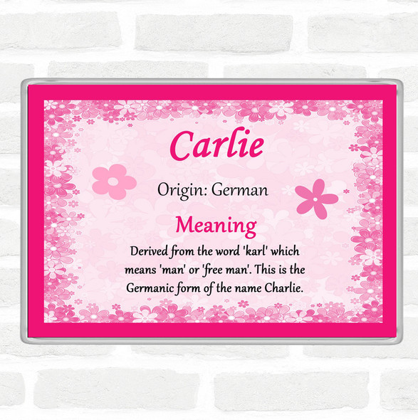 Carlie Name Meaning Jumbo Fridge Magnet Pink