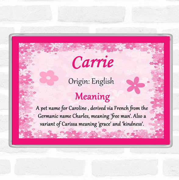 Carrie Name Meaning Jumbo Fridge Magnet Pink