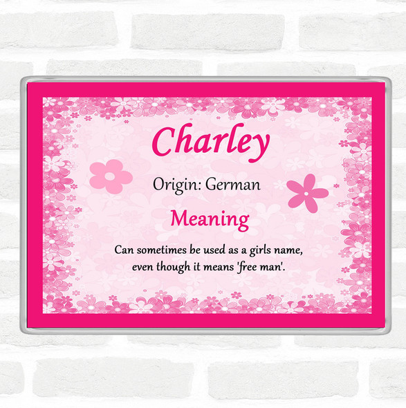 Charley Name Meaning Jumbo Fridge Magnet Pink