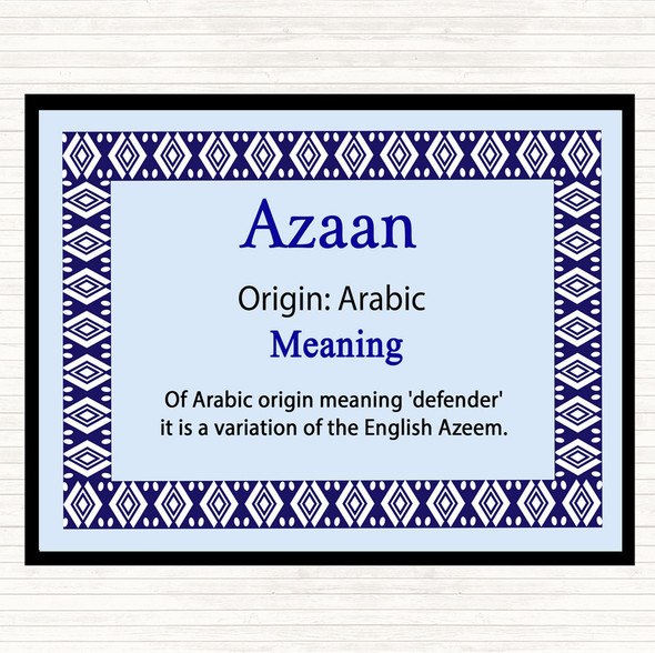 Azaan Name Meaning Mouse Mat Pad Blue