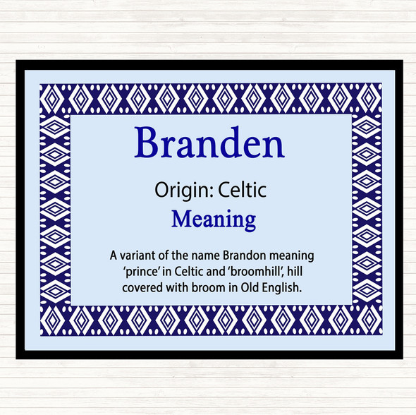 Branden Name Meaning Mouse Mat Pad Blue