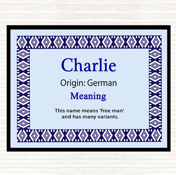 Charlie Name Meaning Mouse Mat Pad Blue