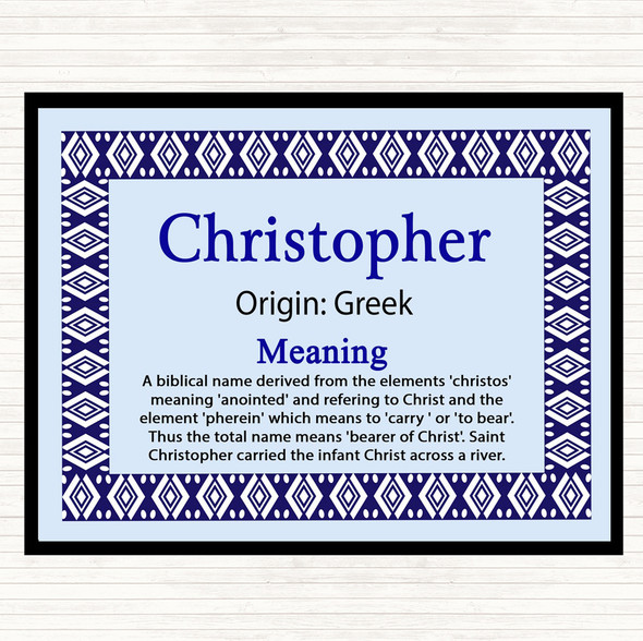 Christopher Name Meaning Mouse Mat Pad Blue