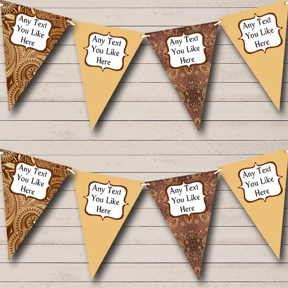 Brown And Gold Patterned Personalised Retirement Party Bunting