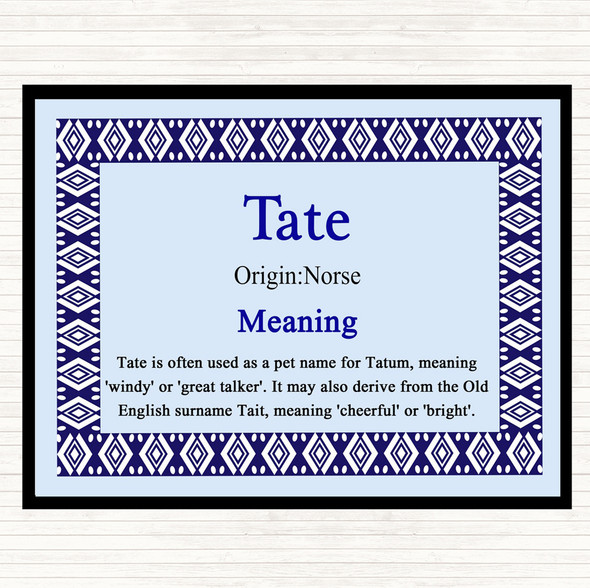 Tate Name Meaning Mouse Mat Pad Blue