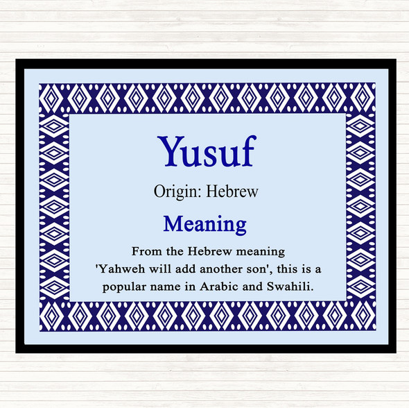 Yusuf Name Meaning Mouse Mat Pad Blue