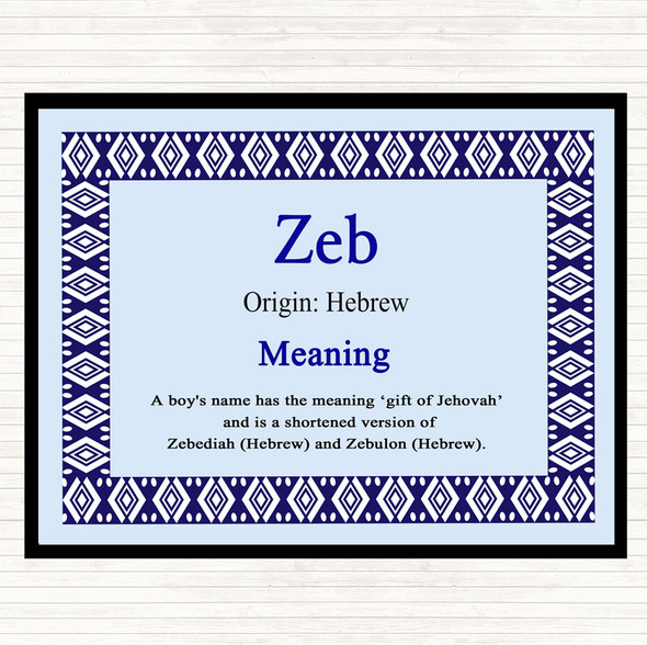 Zeb Name Meaning Mouse Mat Pad Blue