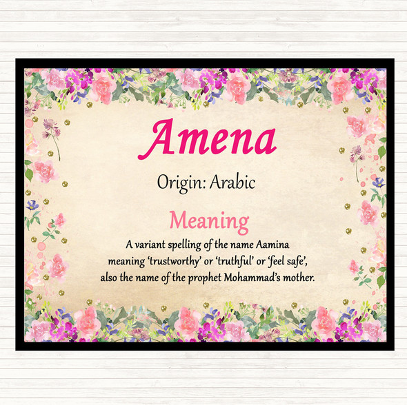 Amena Name Meaning Mouse Mat Pad Floral