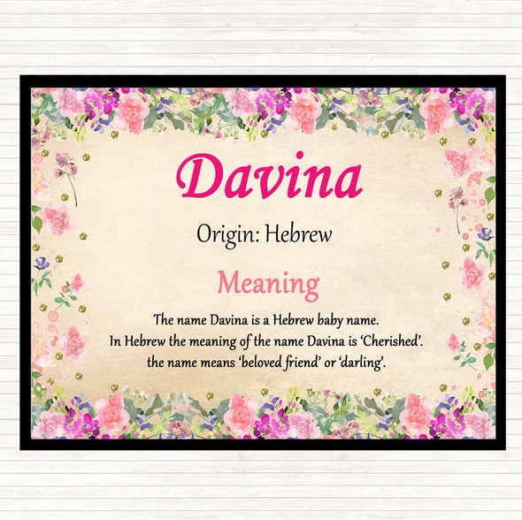 Davina Name Meaning Mouse Mat Pad Floral