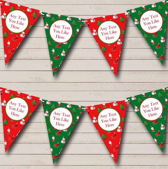 Santa's Trees & Snowmen Green Personalised Christmas Decoration Bunting