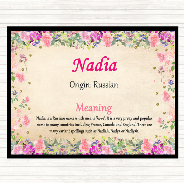 Nadia Name Meaning Mouse Mat Pad Floral