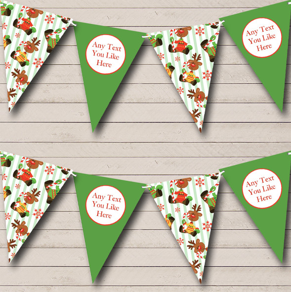 Reindeers Green Personalised Christmas Decoration Bunting