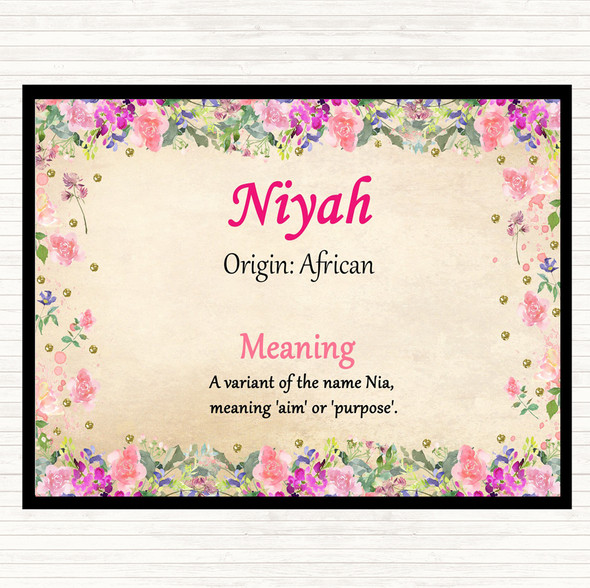 Niyah Name Meaning Mouse Mat Pad Floral