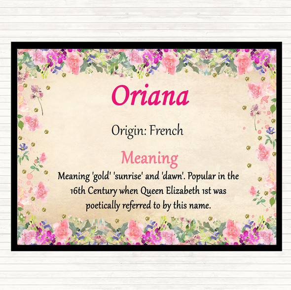 Oriana Name Meaning Mouse Mat Pad Floral