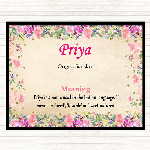 Priya Name Meaning Mouse Mat Pad Floral