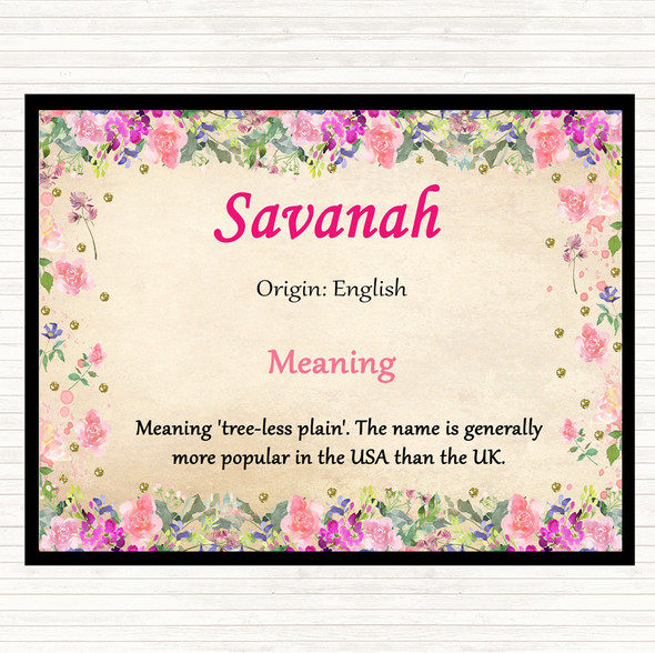 Savanah Name Meaning Mouse Mat Pad Floral