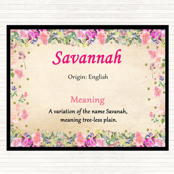 Savannah Name Meaning Mouse Mat Pad Floral